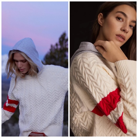 Anthropologie Central Park West Striped Cable-Knit Sweater Hoodie NWT Size Large - Picture 8 of 8